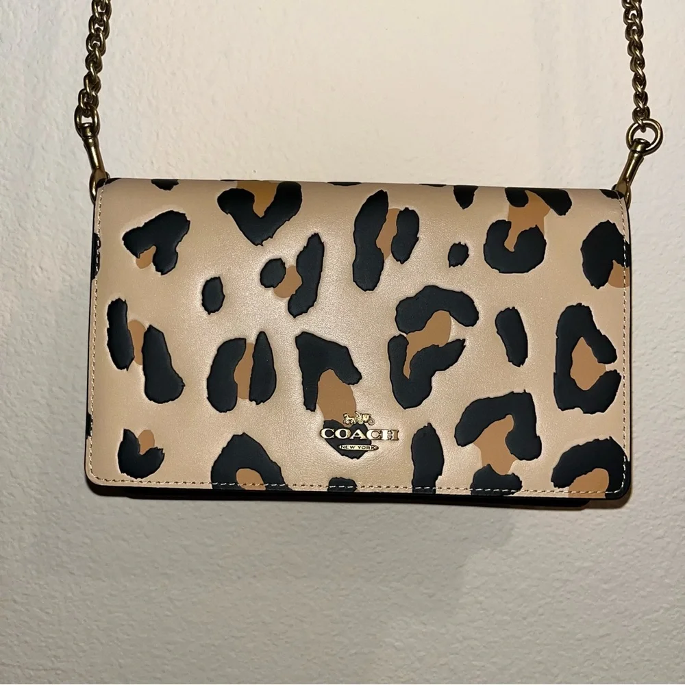 Coach Callie Foldover‎ Chain Clutch Leopard Print
